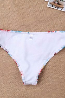 Y2K Aesthetic Flower Print Bikini Set with High Cut and Knot Detail