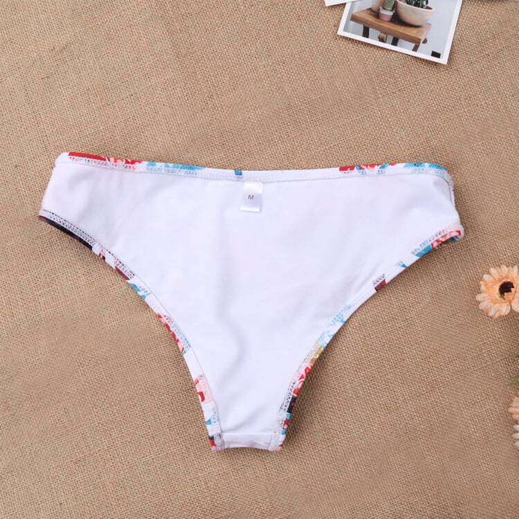 Y2K Aesthetic Flower Print Bikini Set with High Cut and Knot Detail