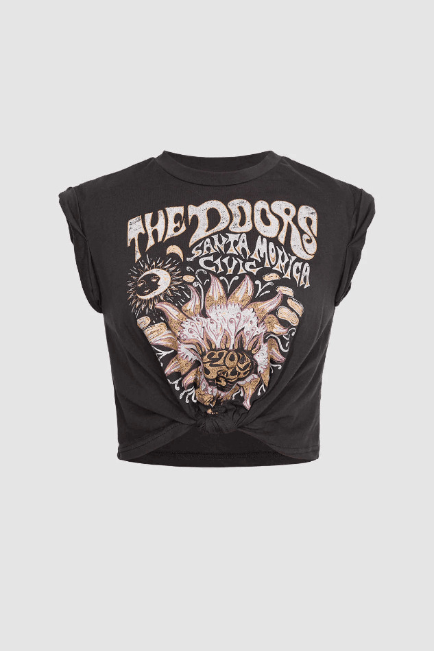 Y2K Aesthetic Flower Print Hem Knotted Short Sleeve T-Shirt for Women - Coquette & Grunge Style
