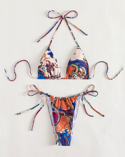 Y2K Aesthetic Flower Print Plunge Bikini Set - Retro Style Swimwear for Women