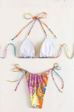 Y2K Aesthetic Flower Print Plunge Bikini Set - Retro Style Swimwear for Women