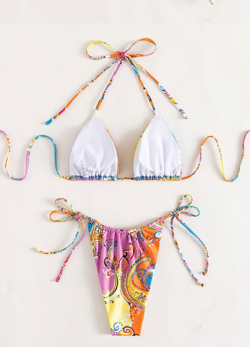Y2K Aesthetic Flower Print Plunge Bikini Set - Retro Style Swimwear for Women