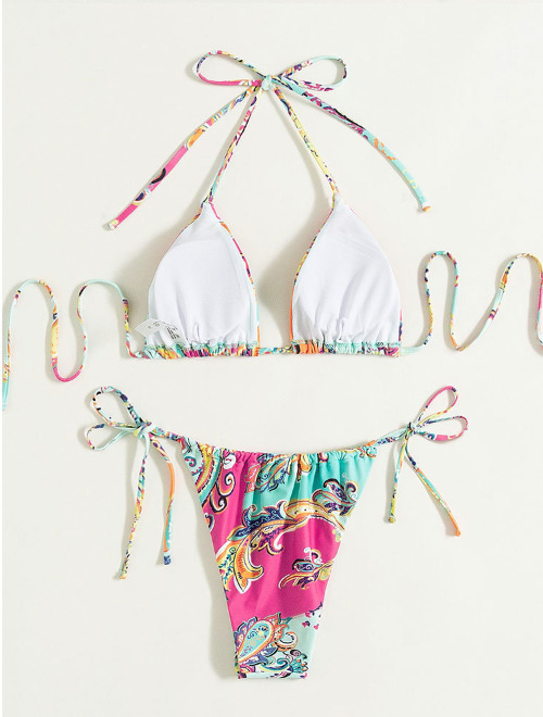 Y2K Aesthetic Flower Print Plunge Bikini Set - Retro Style Swimwear for Women