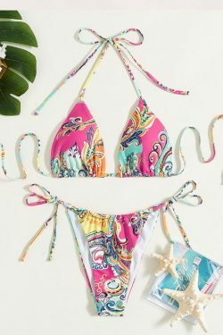 Y2K Aesthetic Flower Print Plunge Bikini Set - Retro Style Swimwear for Women