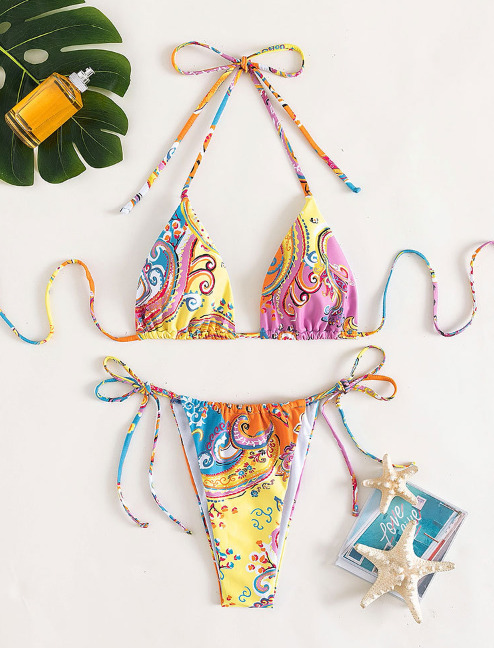 Y2K Aesthetic Flower Print Plunge Bikini Set - Retro Style Swimwear for Women