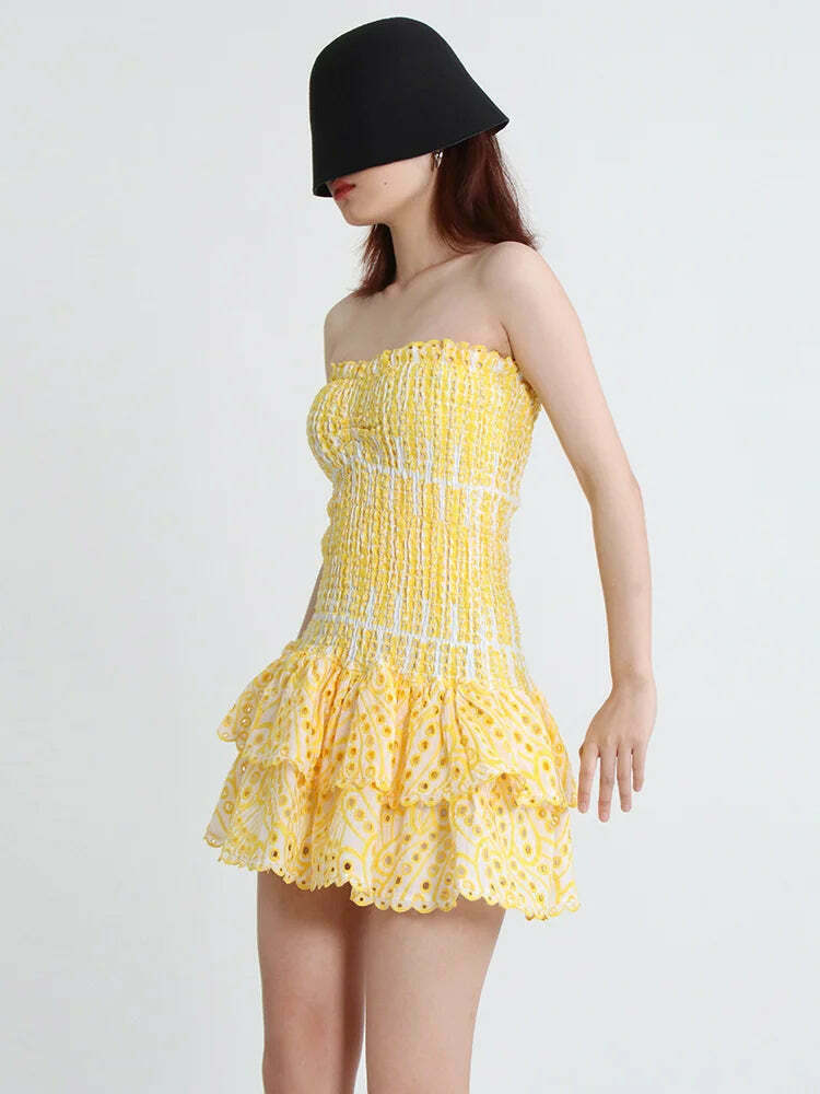 Y2K Aesthetic Forever Flourish Mini Dress - Coquette Style Strapless Fashion Statement