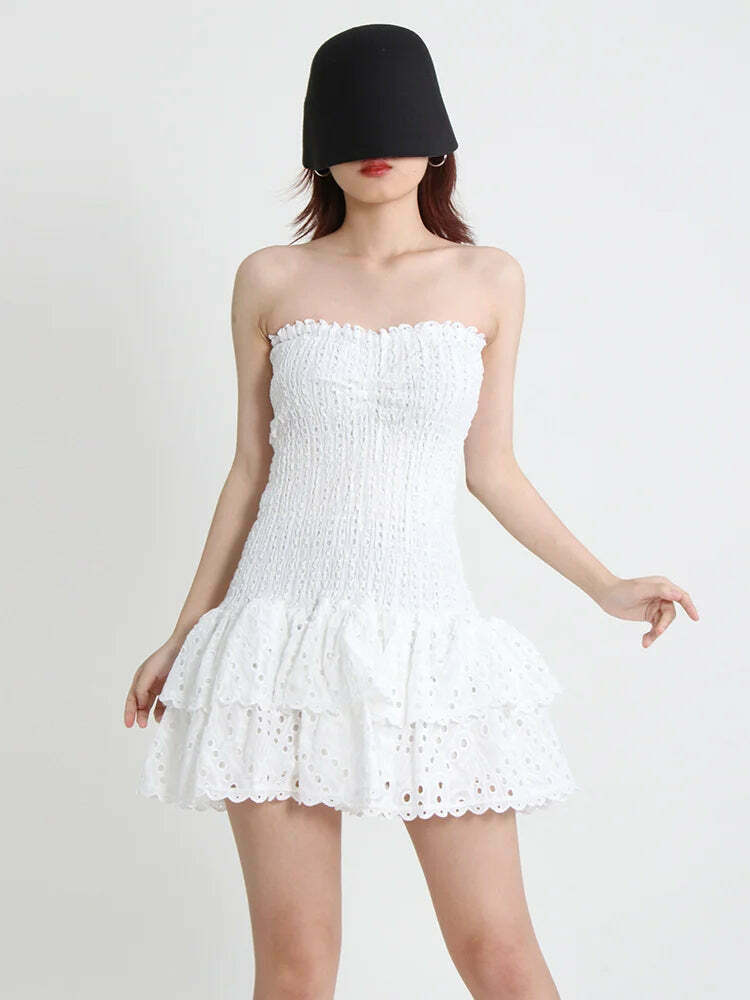 Y2K Aesthetic Forever Flourish Mini Dress - Coquette Style Strapless Fashion Statement