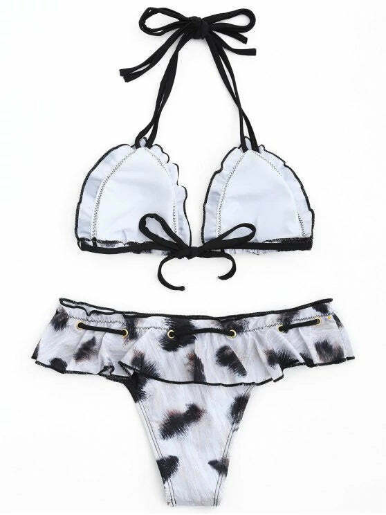 Y2K Aesthetic Frilled Halter Bikini Set - Trendy Women's Fashion