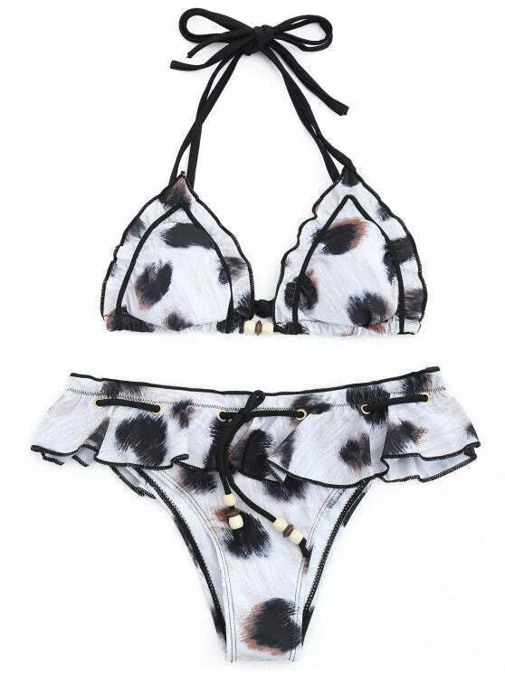 Y2K Aesthetic Frilled Halter Bikini Set - Trendy Women's Fashion