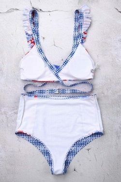 Y2K Aesthetic Front Tie Bikini Set in Unique Print