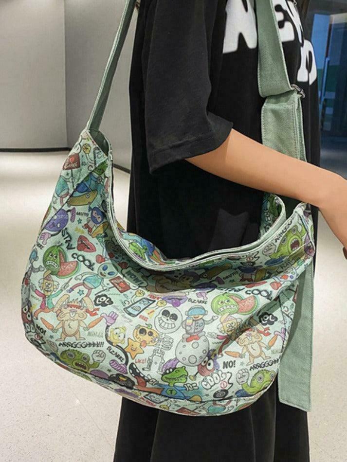 Y2K Aesthetic Funny Print Crossbody Bag - Coquette & Grunge Style, Cute Tops, Cargo Skirt