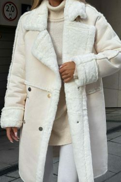 Y2K Aesthetic Furry Suede Long Coat for Women - Coquette & Grunge Style Fashion Statement