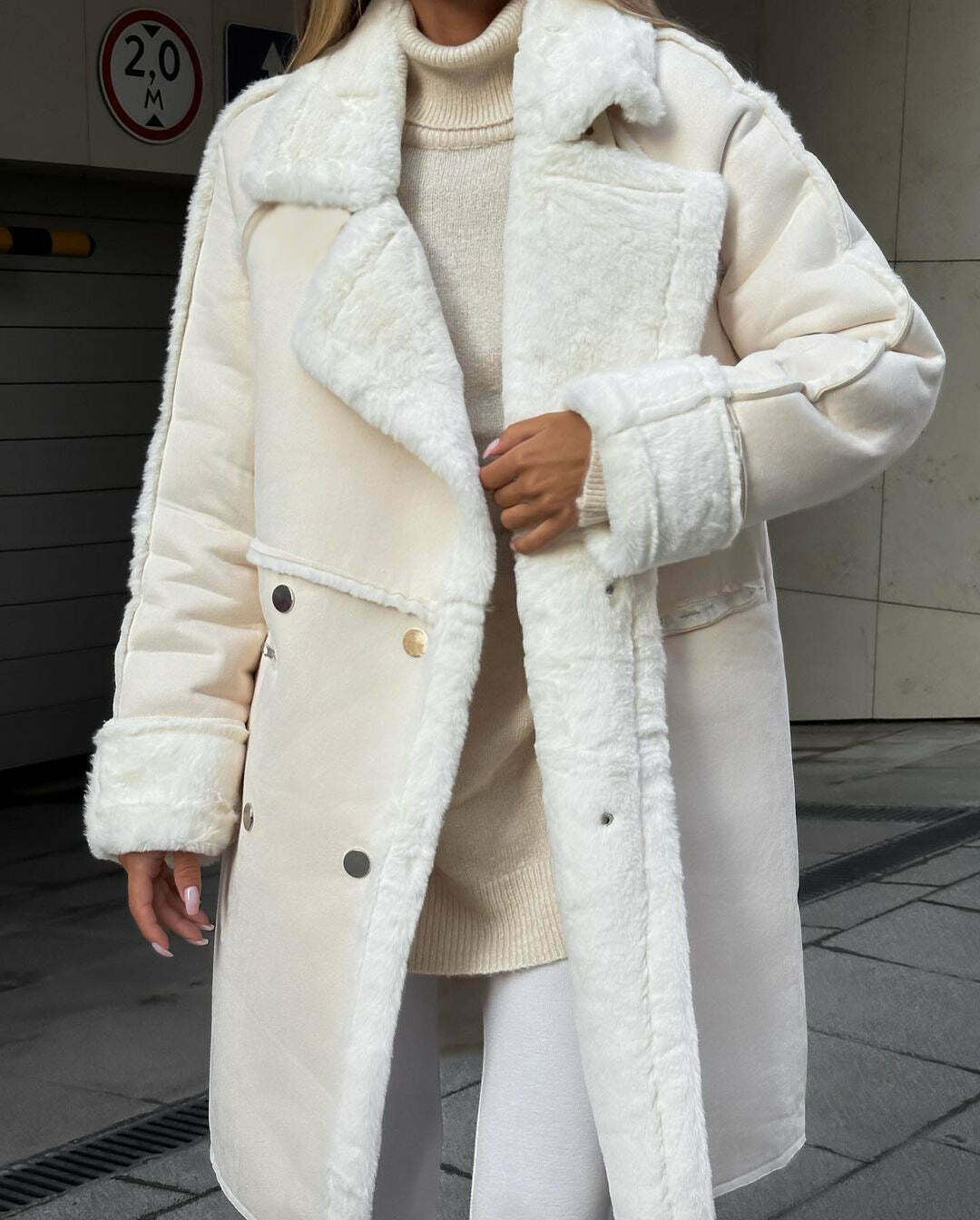 Y2K Aesthetic Furry Suede Long Coat for Women - Coquette & Grunge Style Fashion Statement