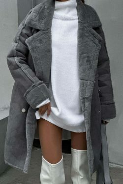 Y2K Aesthetic Furry Suede Long Coat for Women - Coquette & Grunge Style Fashion Statement