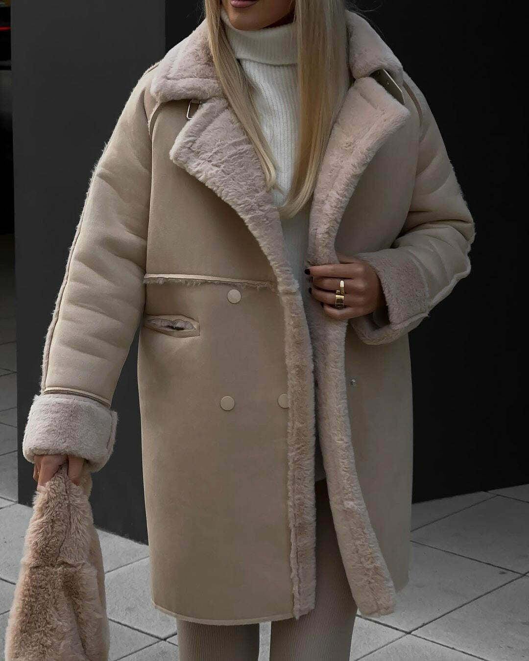 Y2K Aesthetic Furry Suede Long Coat for Women - Coquette & Grunge Style Fashion Statement