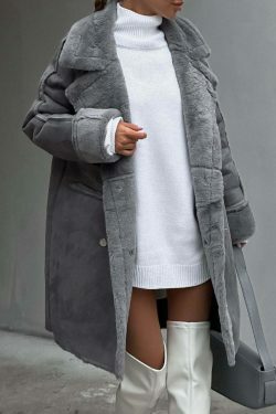 Y2K Aesthetic Furry Suede Long Coat for Women - Coquette & Grunge Style Fashion Statement