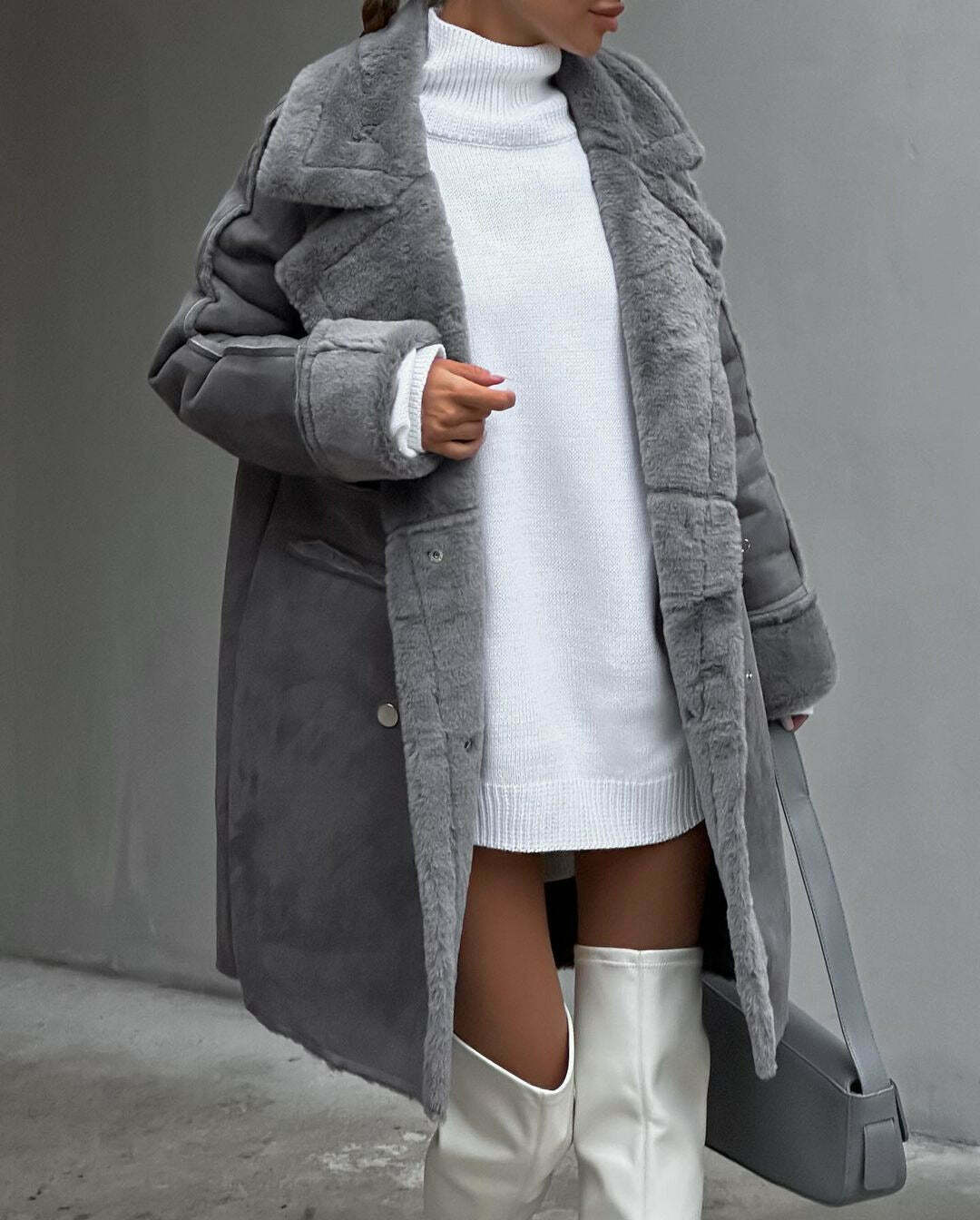 Y2K Aesthetic Furry Suede Long Coat for Women - Coquette & Grunge Style Fashion Statement