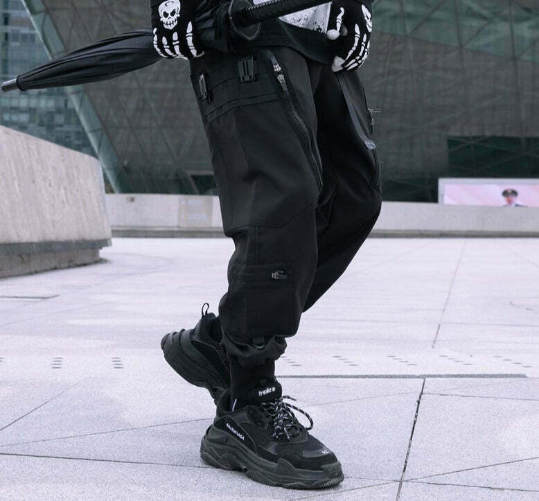 Y2K Aesthetic Future-Tech Cargo Joggers - Cyberpunk Style for Women