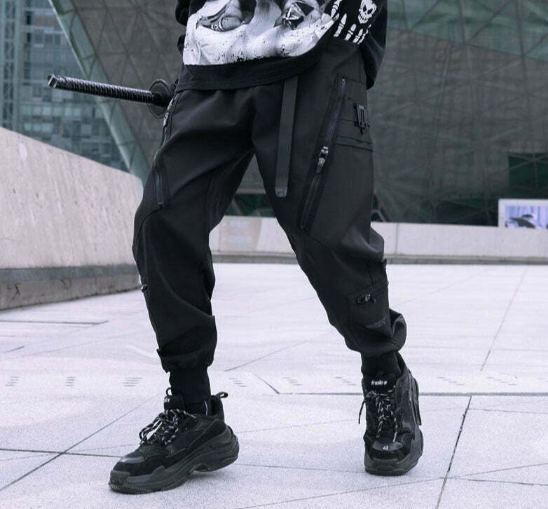 Y2K Aesthetic Future-Tech Cargo Joggers - Cyberpunk Style for Women