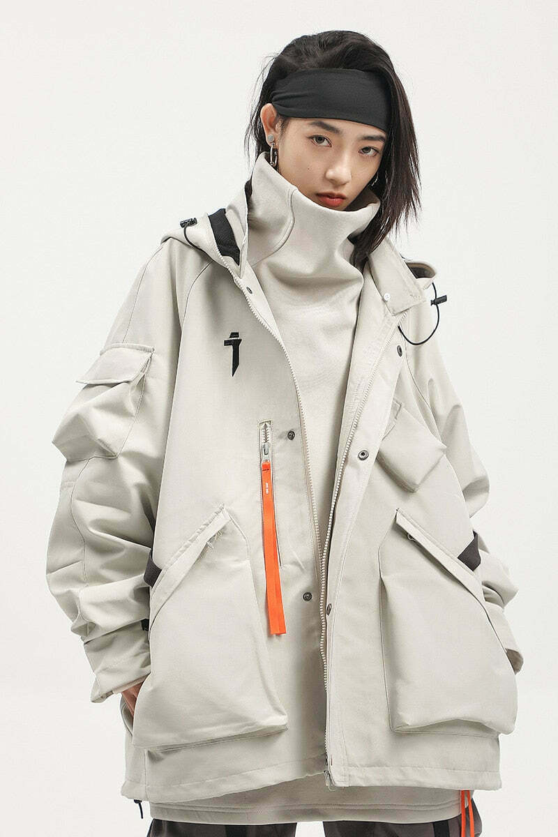 Y2K Aesthetic Futuristic Utility Cargo Jacket for Niche Women Fashion