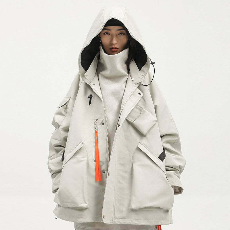 Y2K Aesthetic Futuristic Utility Cargo Jacket for Niche Women Fashion