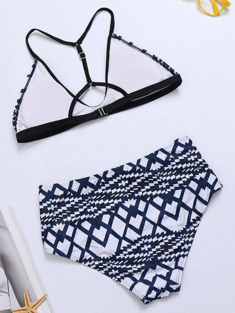 Y2K Aesthetic Geometric Triangle Cup High Waist Bikini - Coquette Grunge Fashion
