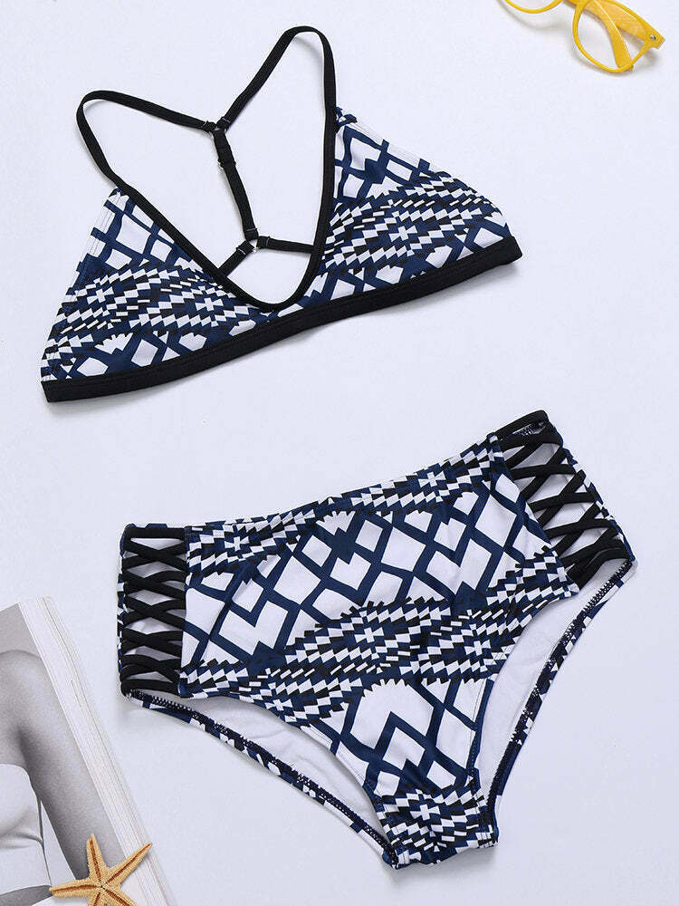 Y2K Aesthetic Geometric Triangle Cup High Waist Bikini - Coquette Grunge Fashion