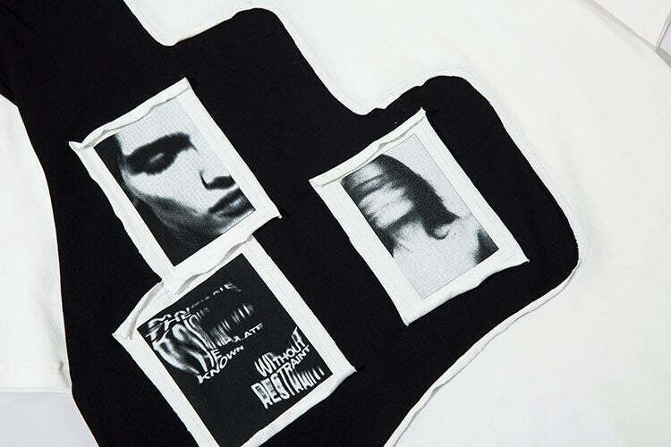 Y2K Aesthetic Graphic Patchwork T-Shirt - Coquette & Grunge Style Tops