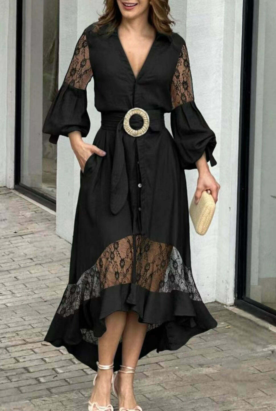 Y2K Aesthetic Green Cargo Skirt Dress with V-Neck and Long Sleeves - Coquette Style for Women