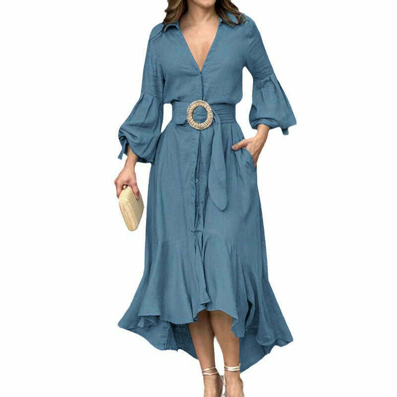Y2K Aesthetic Green Cargo Skirt Dress with V-Neck and Long Sleeves - Coquette Style for Women