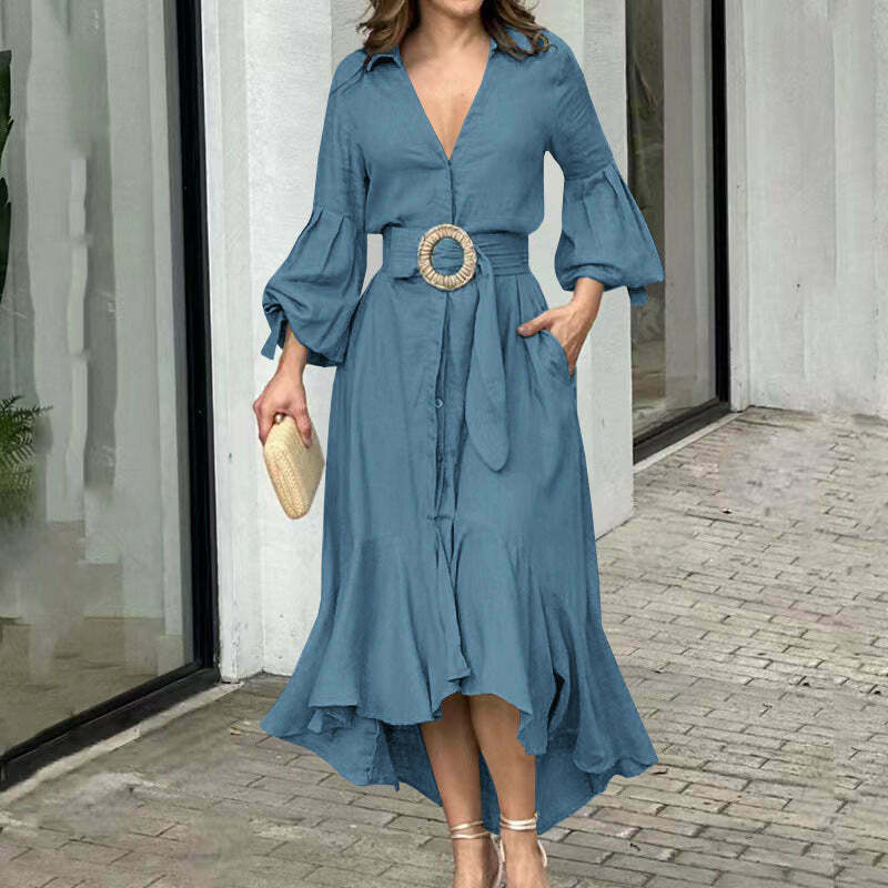 Y2K Aesthetic Green Cargo Skirt Dress with V-Neck and Long Sleeves - Coquette Style for Women