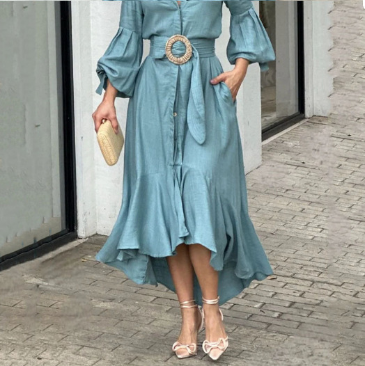 Y2K Aesthetic Green Cargo Skirt Dress with V-Neck and Long Sleeves - Coquette Style for Women