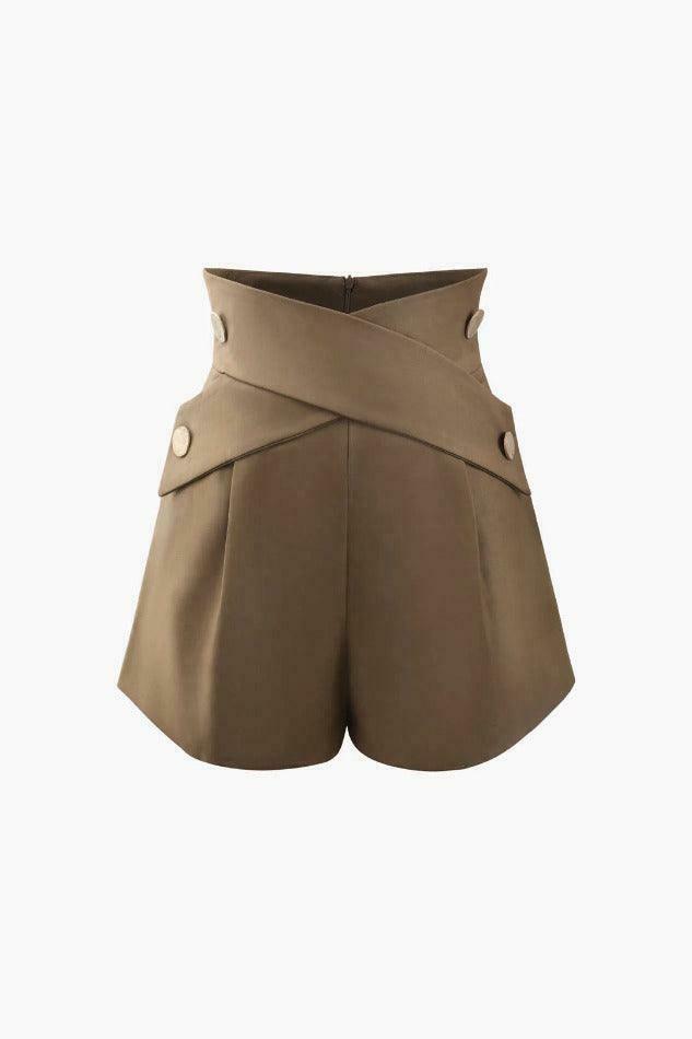 Y2K Aesthetic Grunge Style Cargo Skirt - Coquette Fashion Women's Cross Waist Tailored Shorts