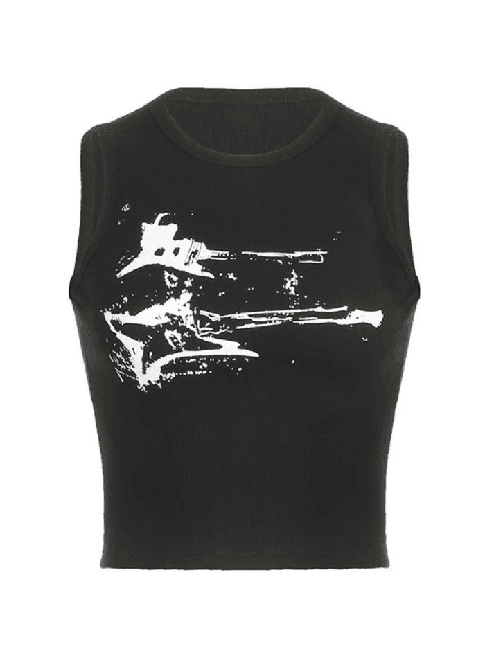 Y2K Aesthetic Guitar Ribbed Cropped Tank - Coquette Grunge Pastel Goth
