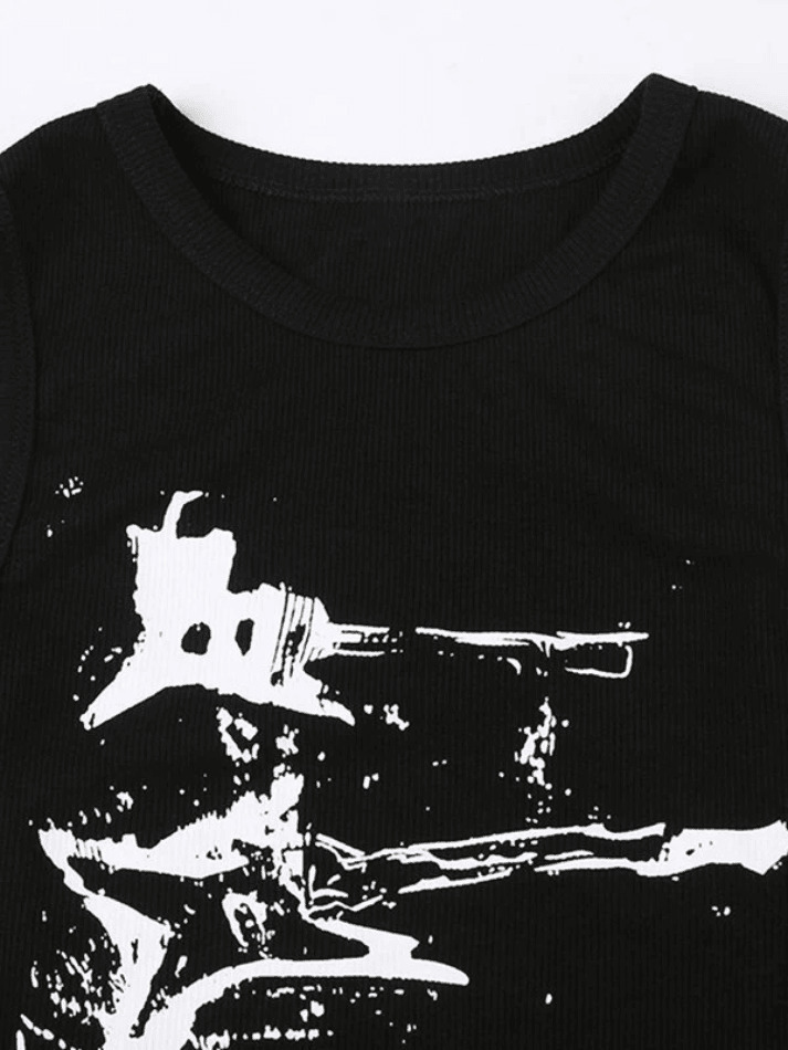 Y2K Aesthetic Guitar Ribbed Cropped Tank - Coquette Grunge Pastel Goth