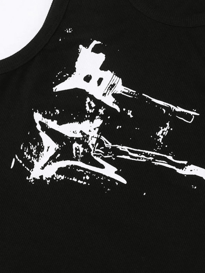 Y2K Aesthetic Guitar Ribbed Cropped Tank - Coquette Grunge Pastel Goth