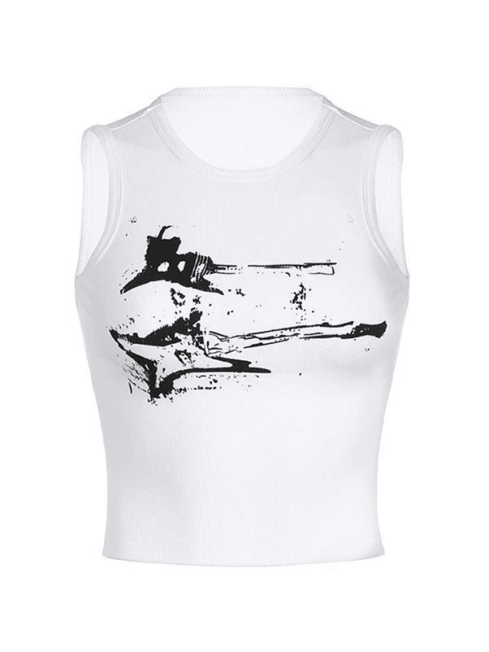 Y2K Aesthetic Guitar Ribbed Cropped Tank - Coquette Grunge Pastel Goth