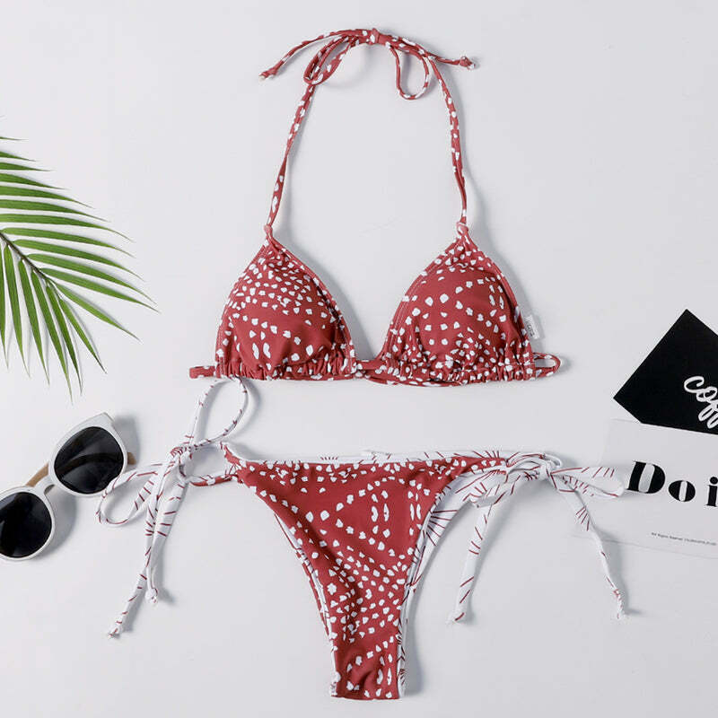 Y2K Aesthetic Halter Bikini Set - Unique Print for Niche Women Fashion