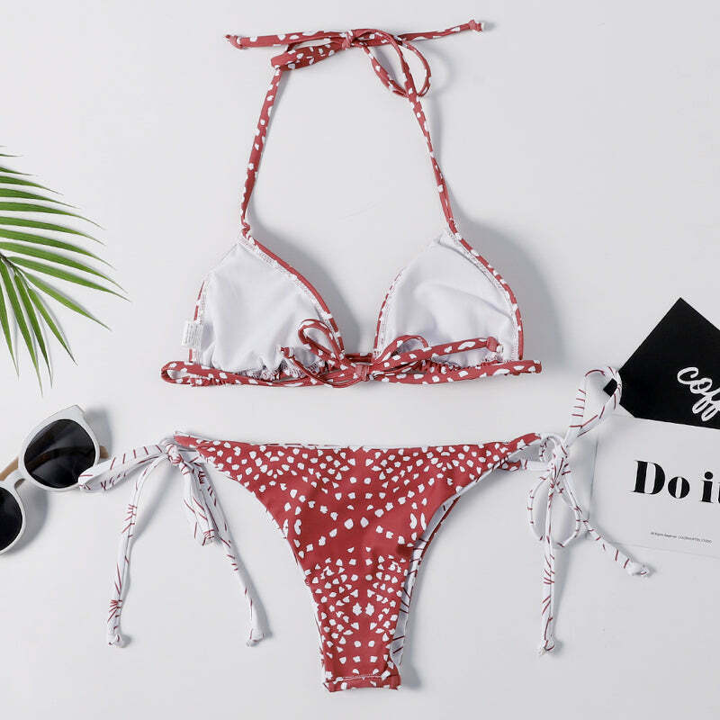Y2K Aesthetic Halter Bikini Set - Unique Print for Niche Women Fashion