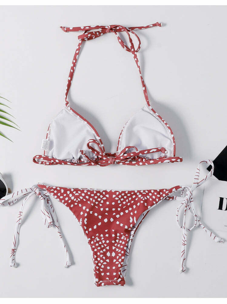 Y2K Aesthetic Halter Bikini Set - Unique Print for Niche Women Fashion