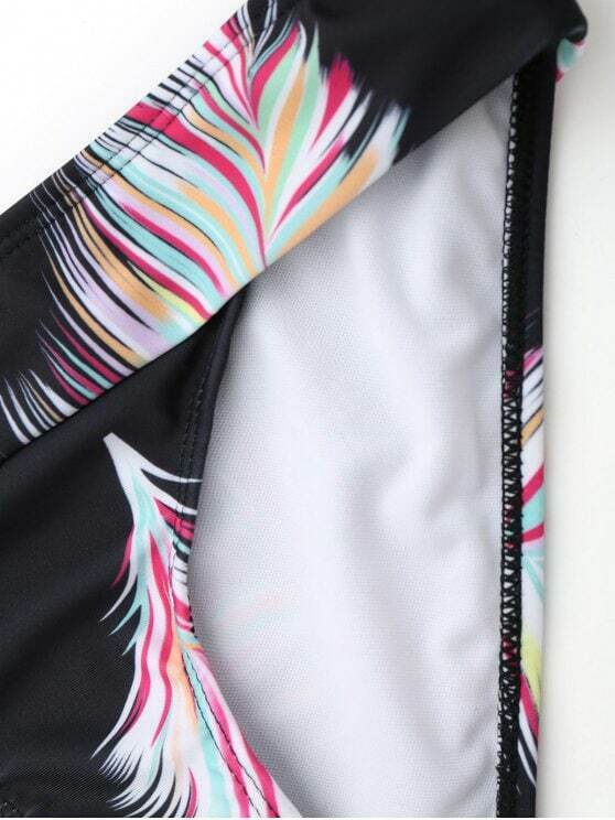 Y2K Aesthetic Halter Feather Print Wrap Bikini - Trendy Women's Fashion