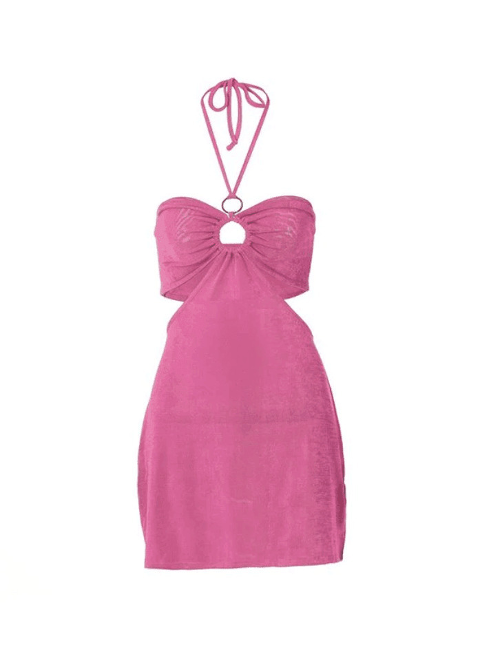 Y2K Aesthetic Halter Mini Dress with O-Ring Cutout - Coquette Style for Women's Fashion