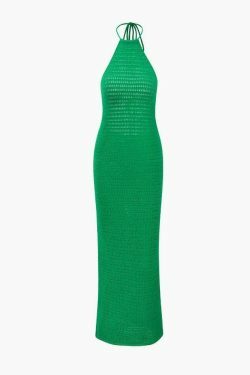 Y2K Aesthetic Halter Neck Backless Knit Dress for Women - Coquette & Grunge Style Fashion