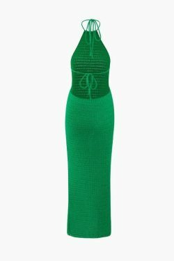 Y2K Aesthetic Halter Neck Backless Knit Dress for Women - Coquette & Grunge Style Fashion