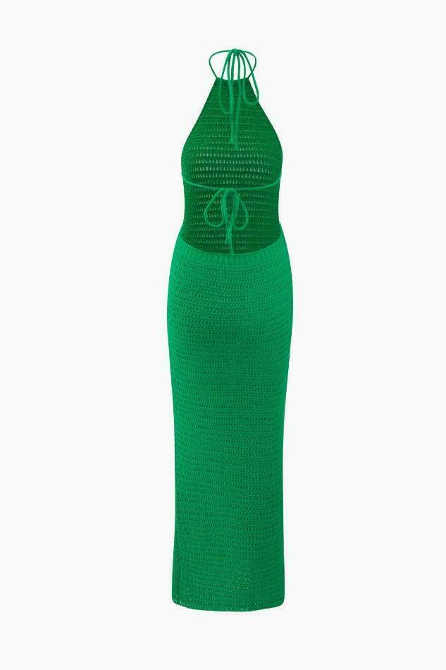 Y2K Aesthetic Halter Neck Backless Knit Dress for Women - Coquette & Grunge Style Fashion