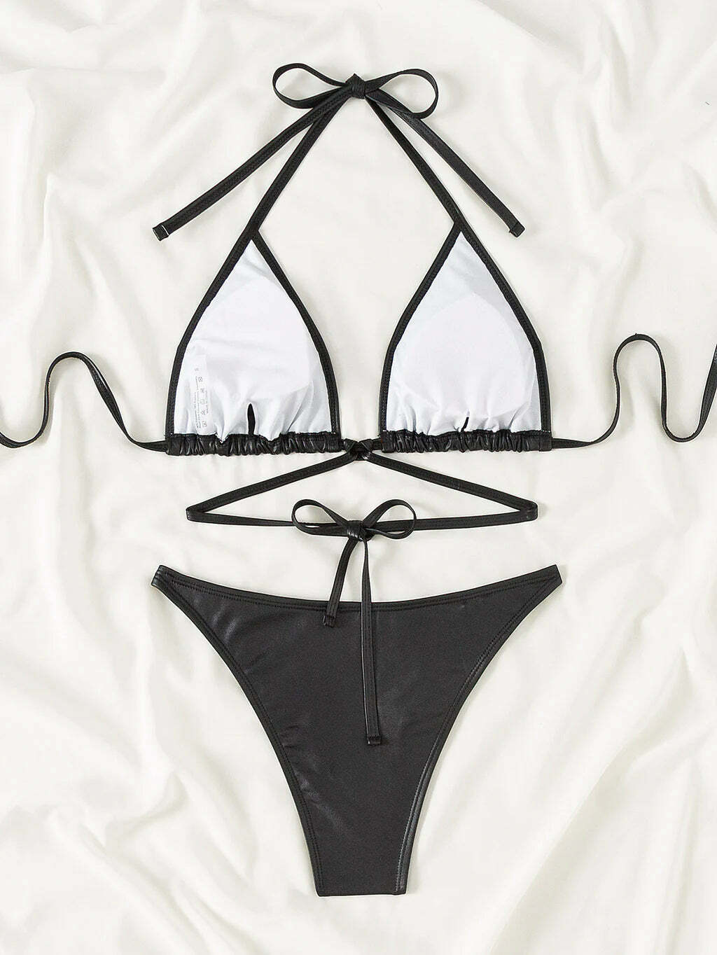Y2K Aesthetic Halter Pleated Beach Bikini - Coquette Grunge Style