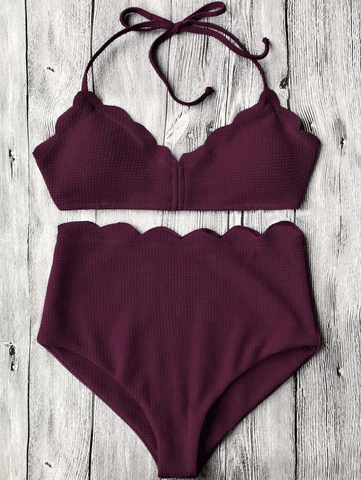 Y2K Aesthetic Halter Scalloped Bikini Set - Coquette Style High Waisted Swimwear