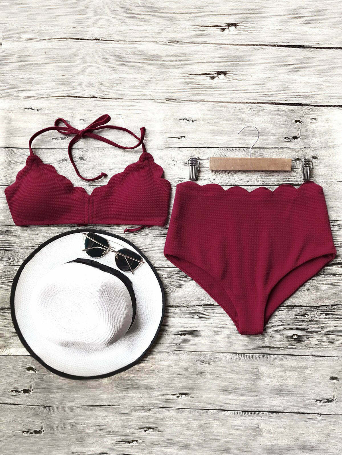 Y2K Aesthetic Halter Scalloped Bikini Set - Coquette Style High Waisted Swimwear
