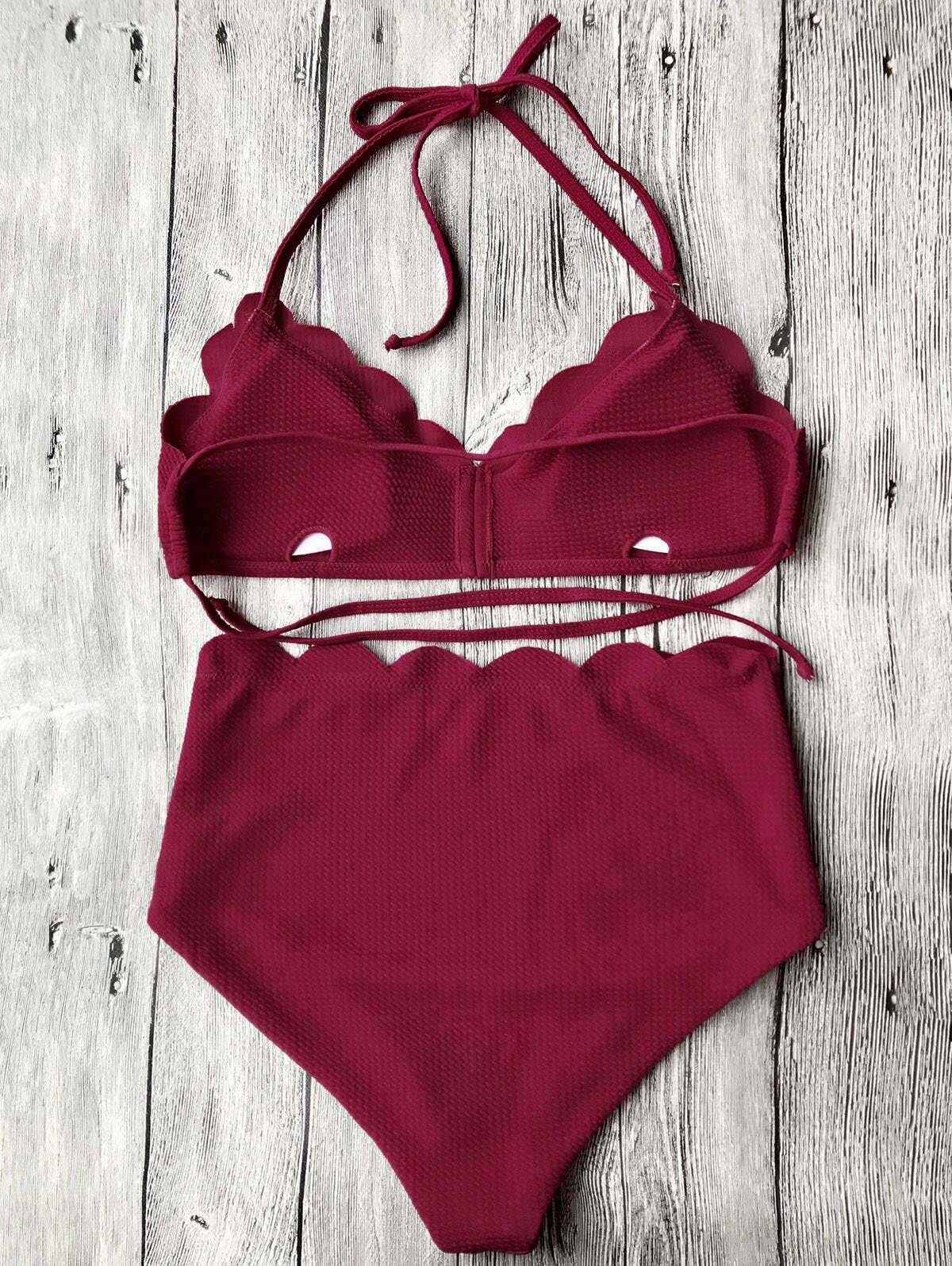 Y2K Aesthetic Halter Scalloped Bikini Set - Coquette Style High Waisted Swimwear
