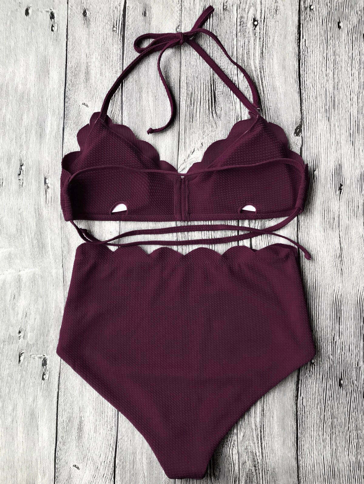 Y2K Aesthetic Halter Scalloped Bikini Set - Coquette Style High Waisted Swimwear